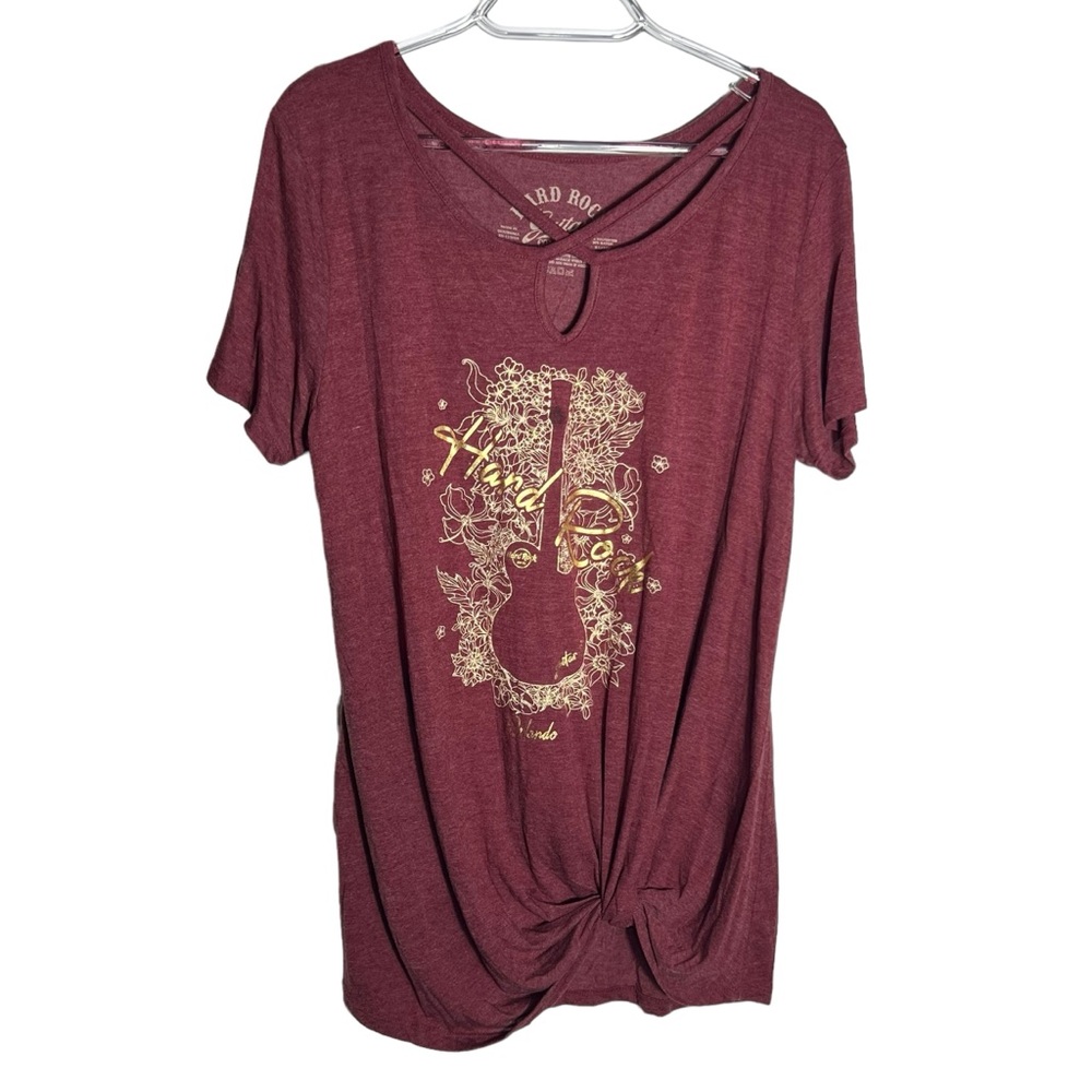 Hard Rock Café Orlando Foil Guitar Side-Knot Tee • Women’s XL • EUC